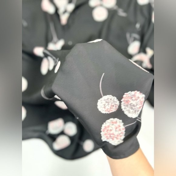 BLACK RAINN Black Floral V Neck‎ Blouse 3/4 Sleeves Semi Sheer Dark Feminine L - Picture 12 of 16